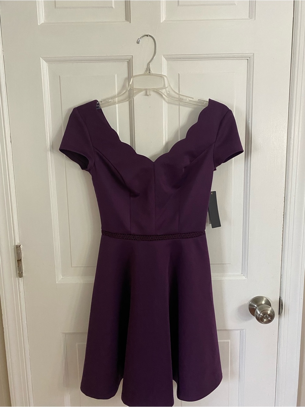 City Studio Purple Scalloped V-Neck Fit & Flare Mini Dress